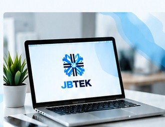 Laptop displaying a JBTEK-inspired technology workspace